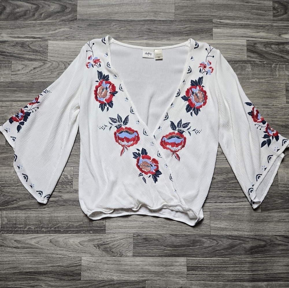 Daytrip Boho Embroidered floral top with Bell Sleeves